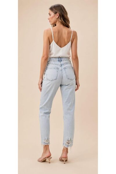 CHEVALIER FASHION Women's High Waist Distressed Straight Leg Jeans