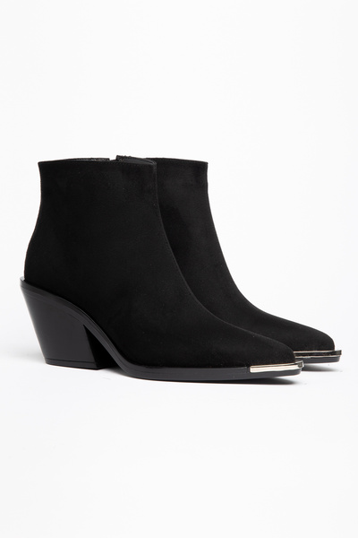 DENORA Black Matte Suede Flat Zippered Metal Toe Western Cowboy Short Ankle B...