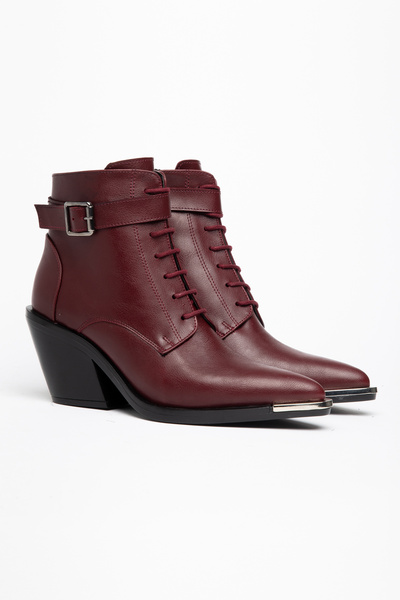 DENORA Burgundy Matte Leather Lace-Up Zippered Metal Toe Western Cowboy Short...