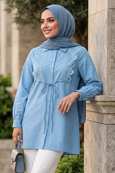 N.S NEVA STYLE Lace Detailed Blue Hijab Tunic 20384m