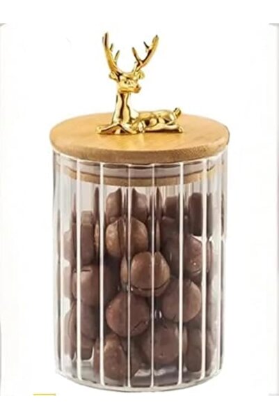 Yıldızan (9X10 cm) 1 Piece Deer Glass Storage Jar Deer Head Gold Color Airtig...