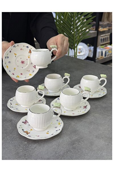 Doğudeko Porcelain Luxury 6-Piece Cup Set Green