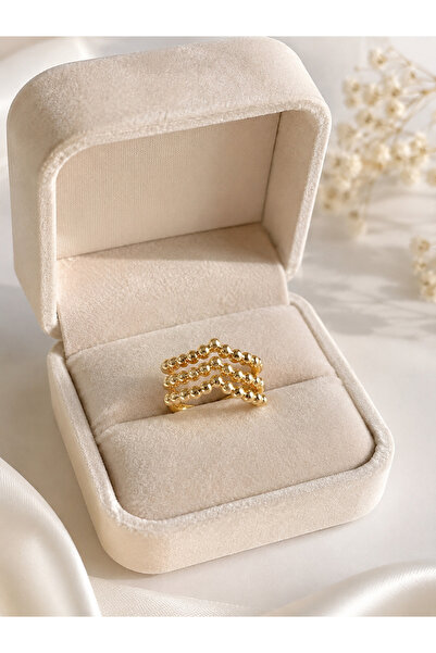 Lilith Takı Gold Color Multi-Row Bead Detailed Adjustable Ring – Modern and S...