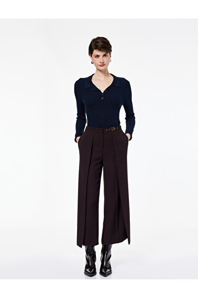 Koton Crepe Fabric Cover Detailed Belted Pocketed Straight Short-Legged Trousers