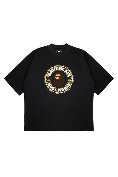 PURE EFFECT Unisex Oversize Bathing Ape Busy Works Printed Boxy Fit Thick Fab...