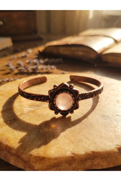 Meneva Aksesuar Special Design Adjustable Copper Bracelet with Natural Crysta...