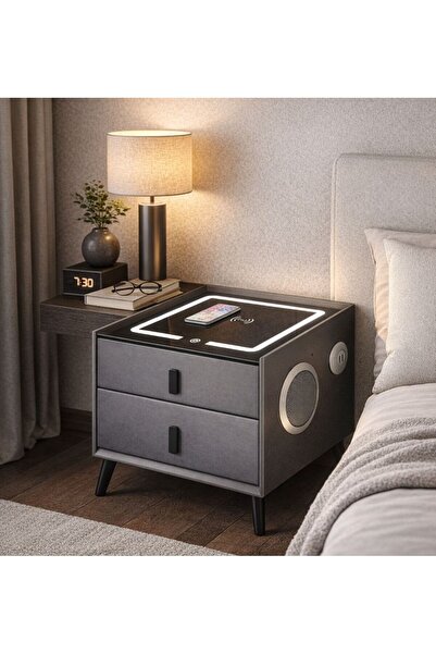 OEM Noptiera Smart-2 Sertare ,Incarcare Wireless, Lumini, si Boxa Bluetooth