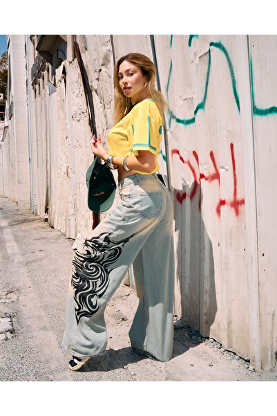 Violon Washable Tint Dragon Detail Baggy Unisex Trousers
