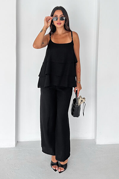 Noa&Noa Women's Ecru Strappy Layered Blouse Palazzo Trousers 2-Piece Set