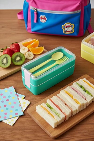 Miniso Lisanslı Çizgili Çift Katmanlı Beslenme Çantası Yeşil 750 Ml