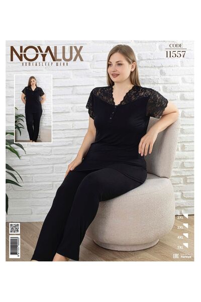noyalux Women's Viscose Fabric Battal Lace Detailed Pajama Set