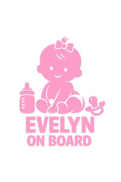 OEM Autocolant decorativ auto  "EVELYN ON BOARD ", 10cm, Roz