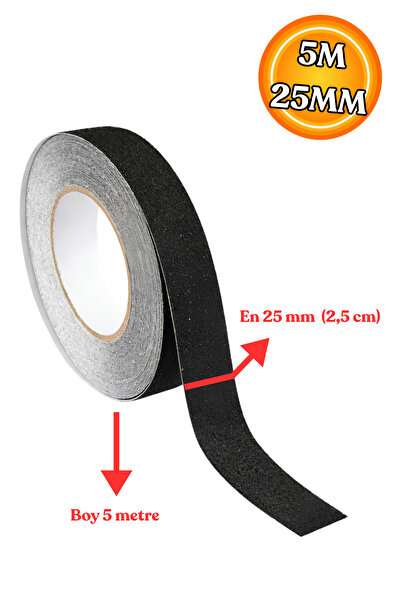 NUBLADO 2,5 cm X 5 METRE Yapışkanlı Premium Yer Zemin Merdiven Zemin Kaydırmaz Bant Kaymaz Bandı Siyah