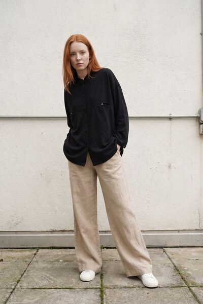 Hiccup My Fashion Oversize Long Sleeve Linen Blend Shirt