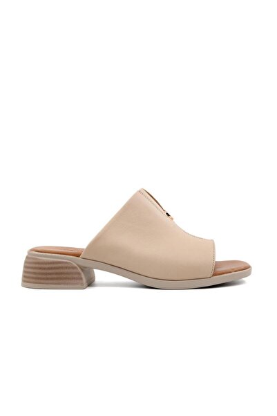 Castle Black 45265 Genuine Leather Beige Women's Slippers