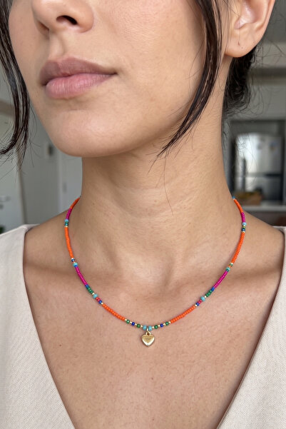 PETEK AKSESUAR Orange Fuchsia Summer Bead Necklace