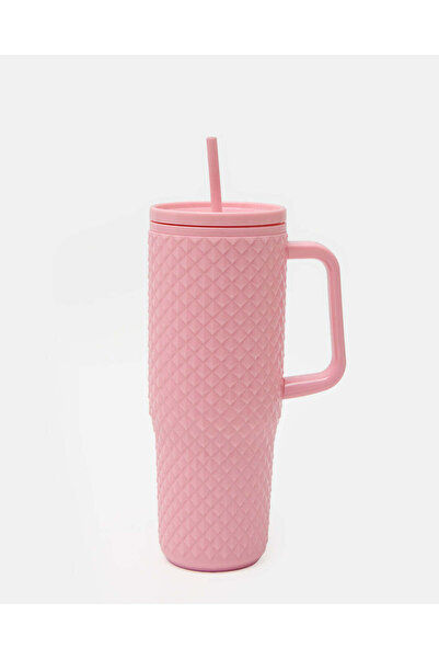 REDTAG Pink Rhombus Design Tumbler With Straw 900 ML