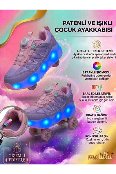 Matilla Işıklı Patenli Şarjlı Rahat kız erkek Çocuk Spor Ayakkabı