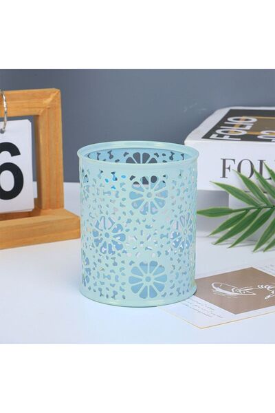 idei Suport Pixuri Rotund Metalic Cu Decupaje Florale Pastel, Organizator Rec...
