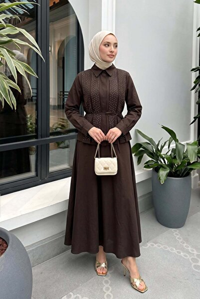 zenne Stone Detailed Suit 494004 - Dark Brown