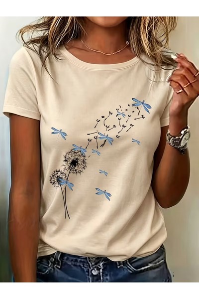 PAVRO تيشيرت مريح للجنسين بطباعة مختلطة