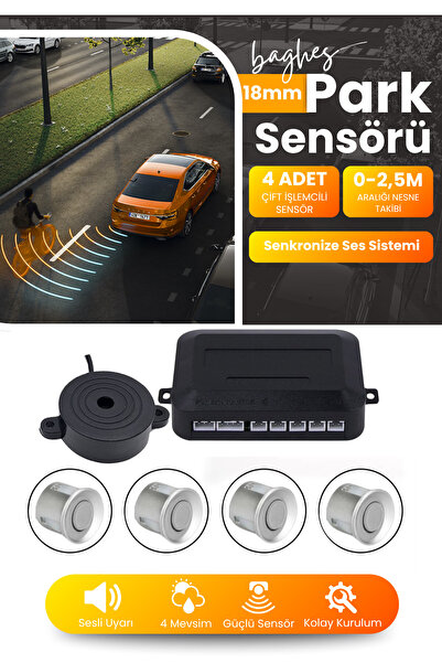 Baghes 18,5 mm Gri Park Sensörü 4 Sensörlü Geri Park Sensörü Kiti Sesli Uyarı...