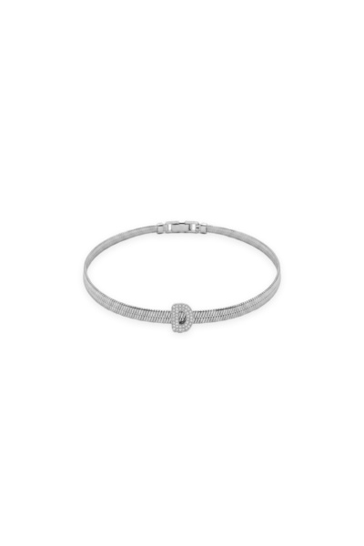Charmist Çelik Üzeri Altın Kaplama Monogram Gümüş Harf Bileklik - D