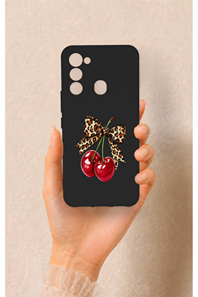 Vip Case Tecno Spark 8C Uyumlu Kiraz Fiyonk Desenli Silikon Kılıf