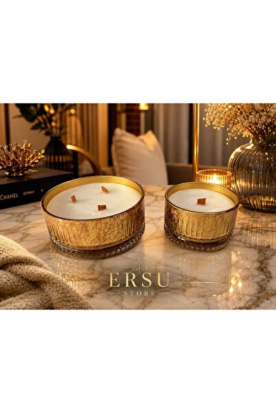 ersu store Eliysia Kristal Cam Doğal Soya Wax Kokulu Lüks 2'li Cam Mumluk Takımı