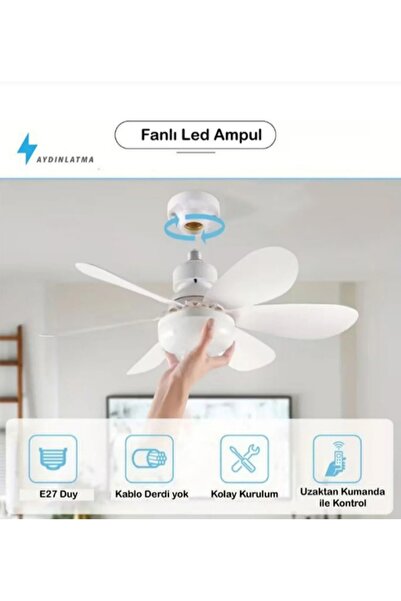 indirimplus E27 Duy ( Standart ) Uyumlu 40W 6 Kanatlı Uzaktan Kumandalı 3 Ren...