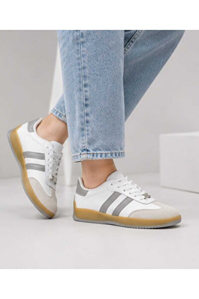 GAK RUN Retro Unisex Sneaker Beyaz Gri – Rahat Günlük Spor Ayakkabı | Kaymaz Taban