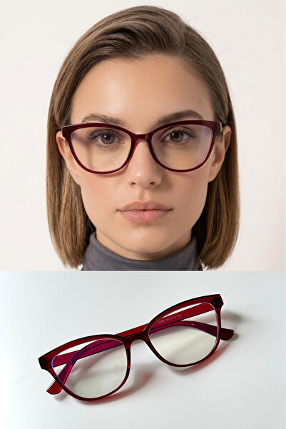LUNE EYEWEAR KATİE CAT EYE BORDO MAVİ IŞIK KORUMALI ŞEFFAF GÖZLÜK