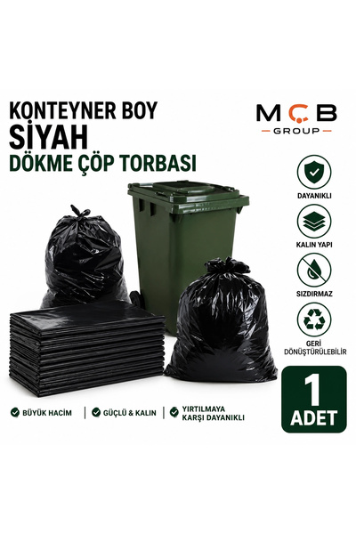 Mçb Group Konteyner Boy Çöp Torbası Siyah Dökme Çöp Poşeti Kalın Dayanıklı Büyük Boy 1 Adet