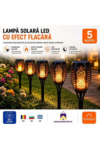 ANY SHOP MARKET PACHET 5X Lampă Solară LED cu Efect Flacără, IP65, Pornire Au...