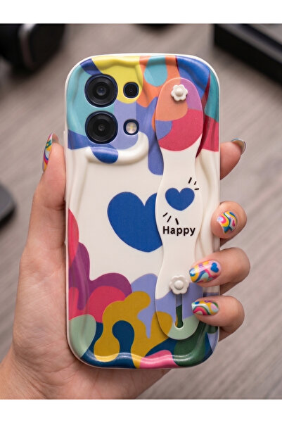 Rivor Oppo A6 Pro Uyumlu Kılıf Renkli Dalgalı Tasarım Tutacaklı Kalpli Kamera...