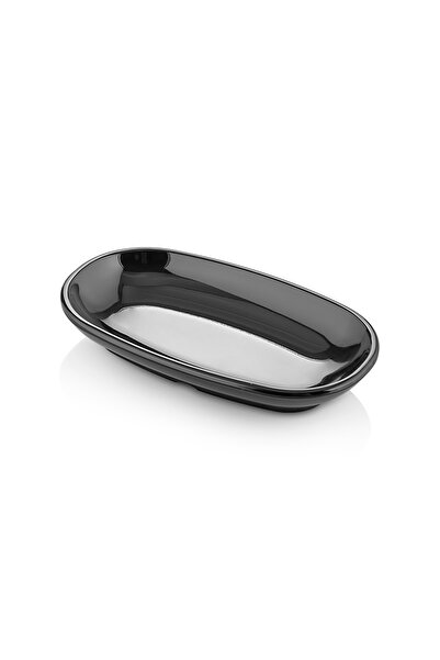 BİODATA 12X7 cm 6-Piece Black Oval Boat-Shaped Serving Plate Set - Melamine S...