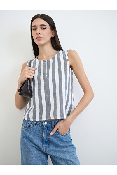 Styli Grey Striped Sleeveless Top