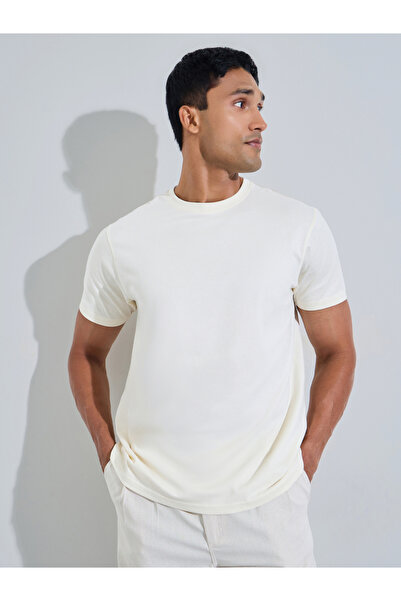 Styli Men Off White Crew Neck Regular Fit T-Shirt