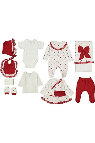 Miniworld Set cadou nou-nascuti fetite 10 piese, Bumbac, model inimioare cu d...