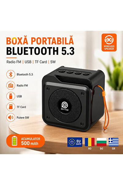 ANY SHOP MARKET Boxă Portabilă Bluetooth 5.3 DV-1132, Radio FM, Difuzor 5W, A...