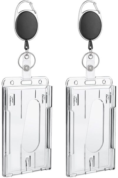 Arabest 2 Set Heavy Duty Badge Holders with Retractable Reel Clip,Hard Plasti...