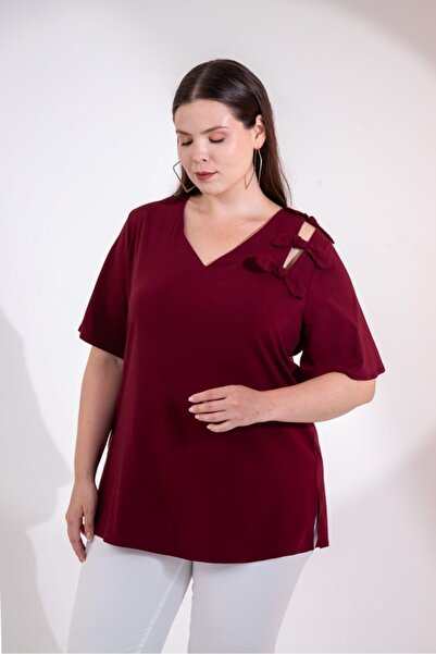 Roxxlen Women's Plus Size Bow Detail Blouse