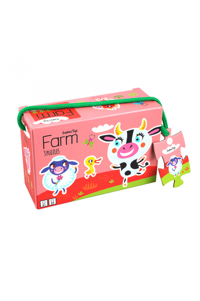 Barbo Toys Set de 3 puzzle, Ferma - Little Bright Ones, Barbo Toys, Lemn, + 2...