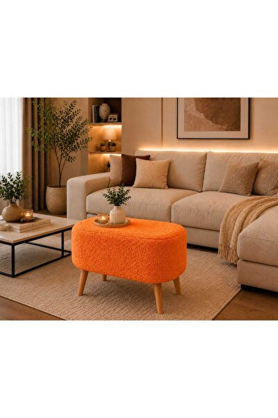 PufyHome Dublin Etna Nil Peluş Krem Çok Amaçlı Dekoratif Puf koltuk 30X60 OVA...