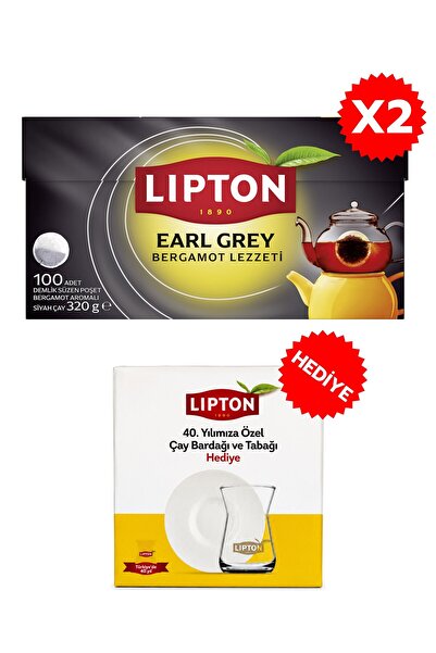 Lipton Earl Grey Demlik Poşet Çay 100lü x 2 Adet + 40. Yıl Tekli Çay Bardağı ...