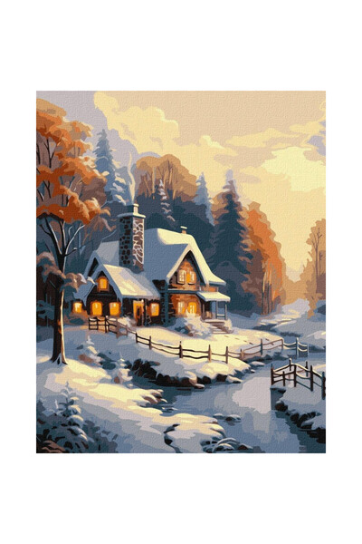 ideyka Set pictura pe numere Casa de iarna, kit pe panza, Multicolor, 40x50 cm