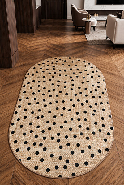 Chilai Home POINT BLACK Oval Makinede Yıkanabilir Kaymaz Taban Leke Tutmaz Di...