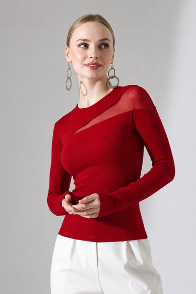 DİVİSTA Women's Tulle Detailed Long Sleeve Stylish Blouse Flexible Fit Body