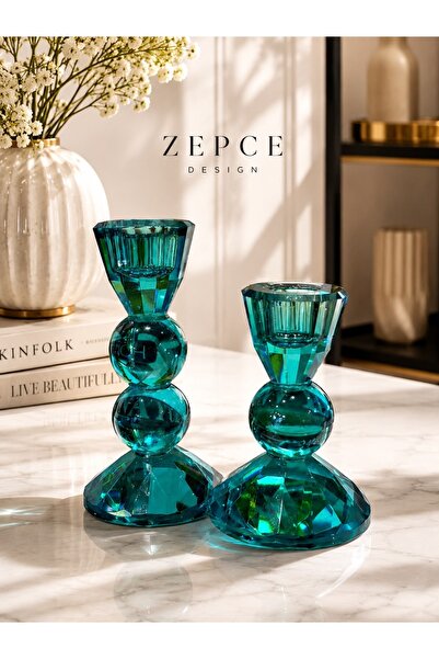 zepce design Dekoratif Cam 2'li Ters Elmas Şamdan&Mumluk