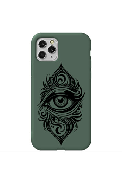 Other Apple iPhone 11 Pro Eye patterned drawing Dark Green Colored Silicone T...